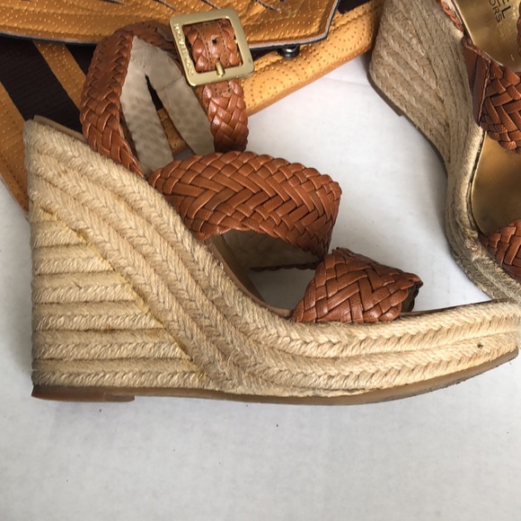 Michael Kors wedge ratan braided leather sandals in 6.5 sexy elongating - Picture 5 of 8